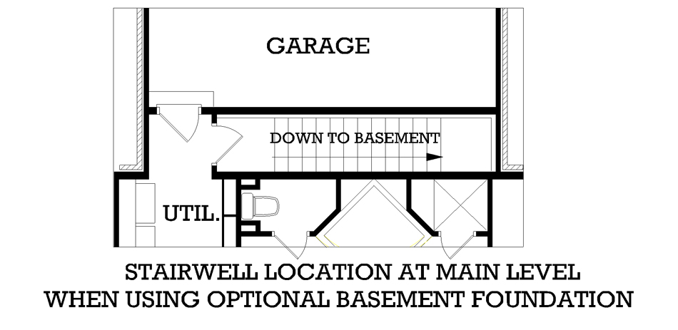 Main Level Stair Location with optional basement image of Royal Commons - 1825 House Plan